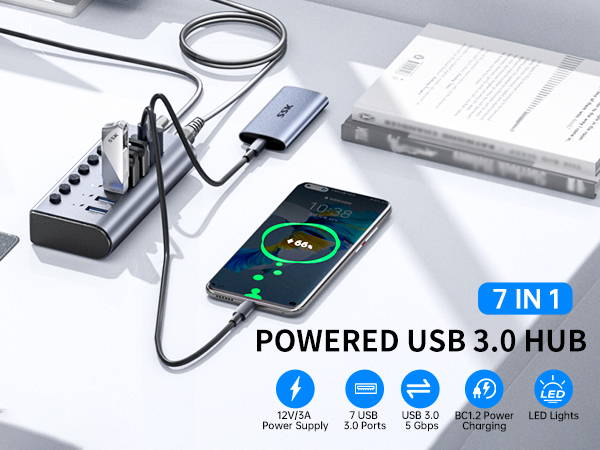 powered usb hub 7 in 1