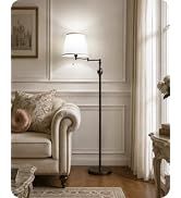 Vintage Floor Lamp with 350°Adjustable Swing Arm, 61” Mid-Century Modern Floor Lamp, Standing Pol...