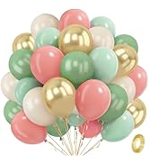 Sage Green Pink Gold Balloons,50 Pcs 12Inch Dusty Olive Mint Green Sand White Metallic Gold Ballo...