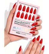 Makartt Press On Nails - Candy Apple, Medium Almond, 30 Pc Full Kit | Bright Red, UV Finished, Mi...
