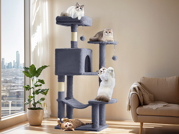 Sweetcrispy 44 inch Cat Tree with Condo, Scratching Posts, Platform, Hammock