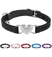BINGPET Diamond Cat Collar,Adjustable Soft Velvet Leather Safe Kitten Collar with Crystal Heart C...