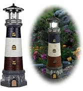 DOITOOL Solar Rotating Lighthouse Outdoor Lantern Garden Decor Resin Street Light - Black