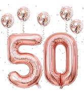 50th Birthday Number Balloons for Women, Big 50 Number Balloons Foil with Confetti Balloons, Rose...