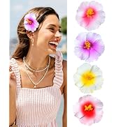 4Pcs Hawaiian Flower Hair Clips for Women - Vibrant Orchid & Hibiscus Hair Duckbill Clips, Artifi...