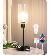 EDISHINE Table Lamp Touch Control, with USB C+A Charging Ports, 3 Way Dimmable Glass Table Lamp w...