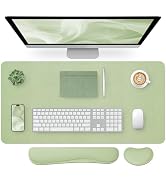 Bloss Green Leather Desk Mat and Keyboard Wrist Rest, 3 in 1, 31.5"×15.7" | Large Mouse Pad + Key...
