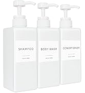 Shampoo and Conditioner Dispenser, Refillable Plastic Shampoo Pump Bottles with Waterproof Labels...