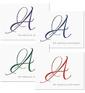 Personalized Deep Color Initial Note Cards - 24 Cards with White Envelopes, 4¼ x 5½ Inch Size, Bl...