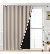 Yakamok Total Blackout Extra Wide Patio Sliding Door Curtains, Grommet Thermal Insulated Blind Cu...