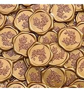 UNIQOOO Wax Seal Stickers - Wedding Invitation Envelope Seal Stickers, Self- Adhesive Antique Gol...
