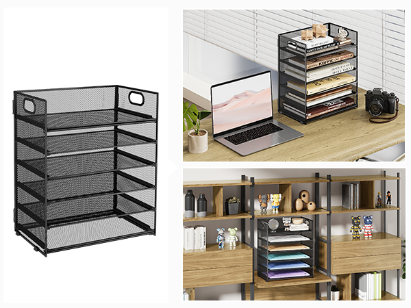 tray on desk and shelf