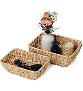 2 Pack Small Wicker Storage Baskets, Water Hyacinth Basket for Organizing Shelves, Natural Woven ...