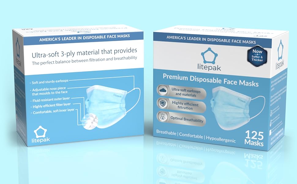 blue disposable face masks litepak
