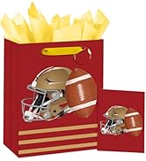 Loveinside Football Gift Bag for Boys Teens kids, Red and Gold Design with Helmet and Rugby, Medi...