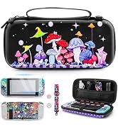 RHOTALL Colorful Mushrooms Carrying Case for Nintendo Switch,8 in 1 Accessories Kit Set Travel Ca...