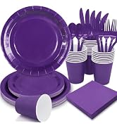 Gudvilla Purple Paper Plates Party Supplies,Purple Plates Disposable Dinnerware Sets includes 168...