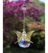 Sun Catcher Hanging Crystals Ball with Gold Butterfly, Glass Prism Suncatcher Rainbow Maker with ...