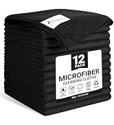 SIFANGKE Microfiber Cleaning Cloth, 12 Pack Lint-Free and Highly Absorbent Rags, Black Reusable M...