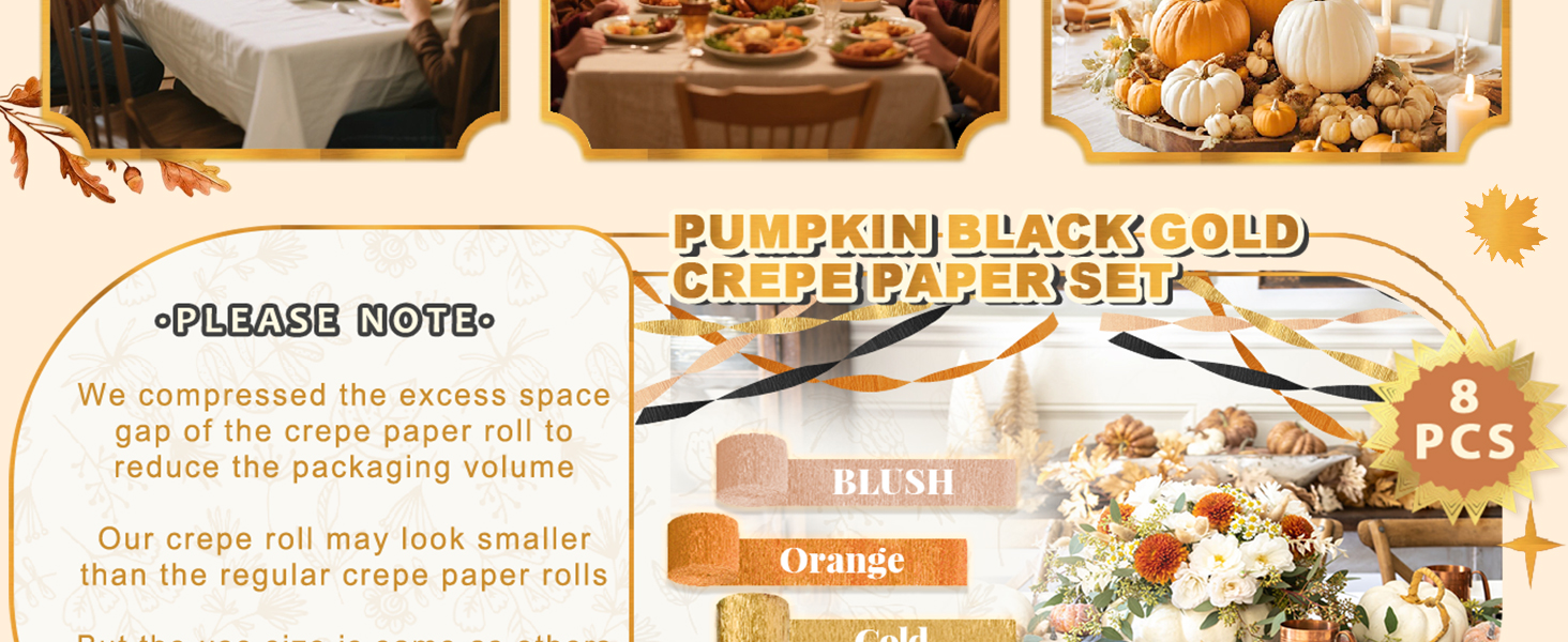 OrangeBlackGoldCrepePaper8PCS