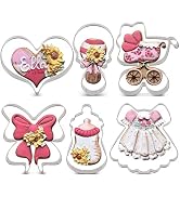 LILIAO Baby Shower Cookie Cutter Set - 6 Piece - Feeding Bottle, Rattle, Heart, Carriage, Princes...
