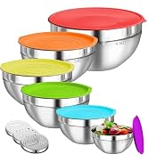 Winproper Mixing Bowls with Lids Set, 6 PCS Stainless Steel Mixing Bowls with 3 Grater Attachment...