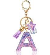 ANHBKAR Resin Alphabet Initial Letter Keychain with Star Pendant and Tassel - Cute Bag Charm for ...