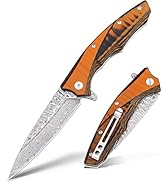 VALHALLA Damascus Pocket Knife for Men, 3.4" Handmade Forged VG10 Damascus Steel Blade, Damascus ...