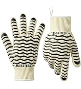 BLUESTEER Oven Gloves 932°F Heat Resistant Oven Mitts with Fingers, Heat Proof BBQ Grill Gloves S...