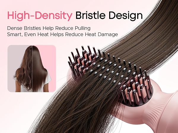 Close-up of a hair straightening brush in use
