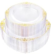 Joyido 102PCS Clear Gold Plastic Plates - Clear Disposable Plates with Gold Rim - Elegant Party P...