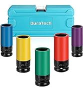 DURATECH Drive Wheel Protector Impact Sockets - 1/2 Inch Thin Wall Deep Socket Set, Non-Marring P...