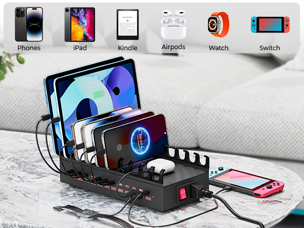 USB Charging Station, 24 Port Fast Charging Station for Multiple Devices USB C Charger Block