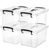 Nicunom 4 Pack 6.3 Quart Clear Storage Latch Box, Plastic Storage Bins with Lids, Latching Box wi...