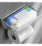 AIDILI Brushed Stainless Steel Toilet Paper Holder with Large Shelf, Self Adhesive Wall Mounted T...