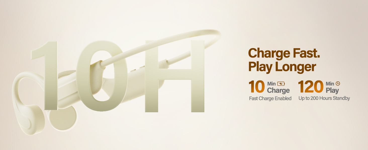 Fast Charging Bone Conduction Headphones with Long Battery Life for Travel, Work & Exercise