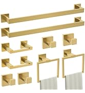 TURS 10-Piece Bathroom Hardware Accessories Set Brushed Gold Towel Bar Holder Set SUS304 Stainles...