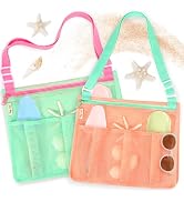 Tagitary Beach Toys Kids Mesh Beach Bags with Zipper, Seashell Collecting Crossbody Sand Toys Bag...