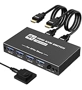 USB 3.0 HDMI KVM Switch 1 Monitors 2 Computers, 4K@60Hz KVM Switch, USB Switch, KVM Switches for ...