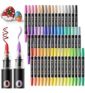 SUNEE 48 Colors Acrylic Paint Markers, Dual Tip with Bullet and Brush Tip Paint Pens with Automat...