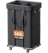 140L Laundry Basket with Wheels, Rolling Laundry Basket with Metal Frame and Removable Bag, 2 Sec...