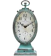 NIKKY HOME Small Vintage Table Clock, Teal Desk Clock, Shabby Chic Decor | French Elegant Battery...