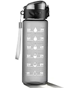 FrutPunch Clear Water Bottle, Wide Mouth Leakproof Water Bottle with Time Marker, 26OZ Plastic Wa...