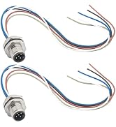 Hamadap M12 5 Pin A Code Male Connector Cable with Trimmed Base 0.2M, 16MM Waterproof Back Mount ...