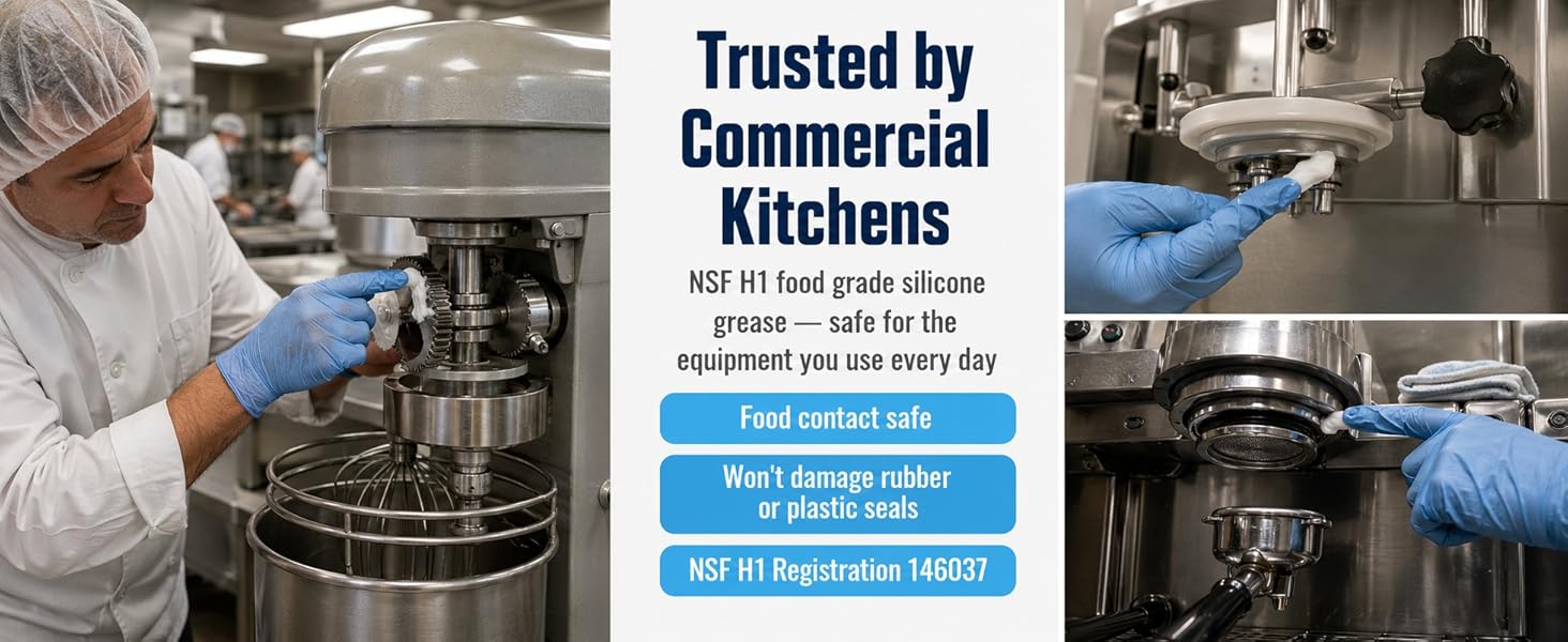 NSF H1 food grade silicone grease for commercial kitchen equipment.