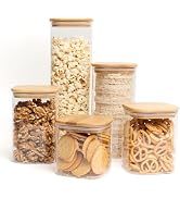 Livabl Pantry Organisation Bamboo Glass Jars with Lids, Glass Storage Jars, Glass Storage Jars wi...