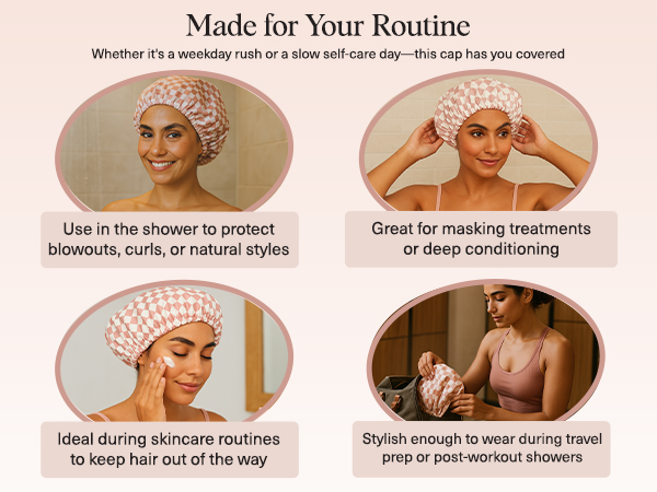 Large Wide Shower Cap for Women & Men Adjustable, Stylish Hair Cap for Shower, For Long & Short Hair