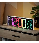 JALL 10.5'' Large Digital Alarm Clock with Big LED Number, Remote Control, RGB Colors,Timer, Dual...
