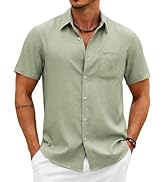 COOFANDY Mens Button Down Shirt Short Sleeve Casual Shirts Summer Beach Vacation Wedding Shirt wi...
