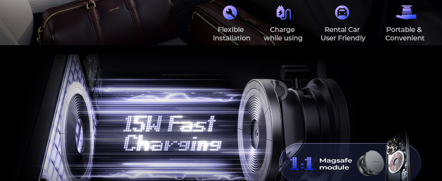 LISEN 15W Suciton Magsafe Car Mount Charger